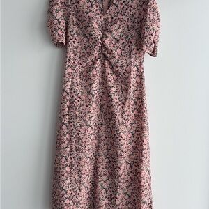 Chic Pink Floral Midi Dress